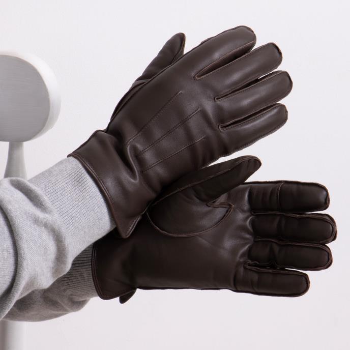 Isotoner® Mens Premium 3 Point Leather SmarTouch™ Glove With Faux Fur Lining Chocolate